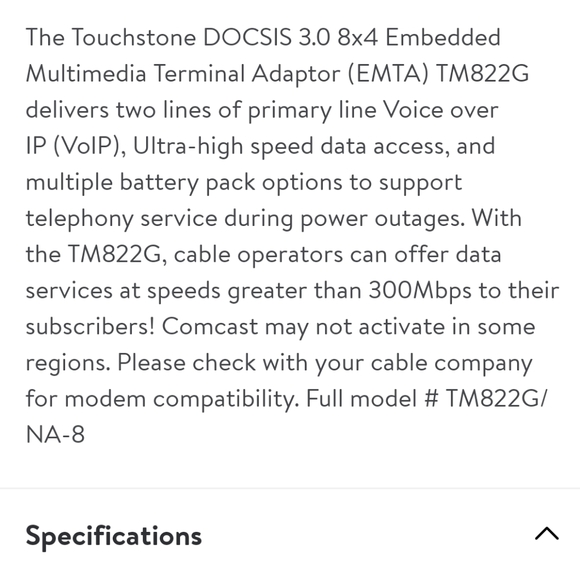 Arris TM822G Cable Modem Plus Voice/Telephone Over Cable Box - Battery Backup - Picture 9 of 9